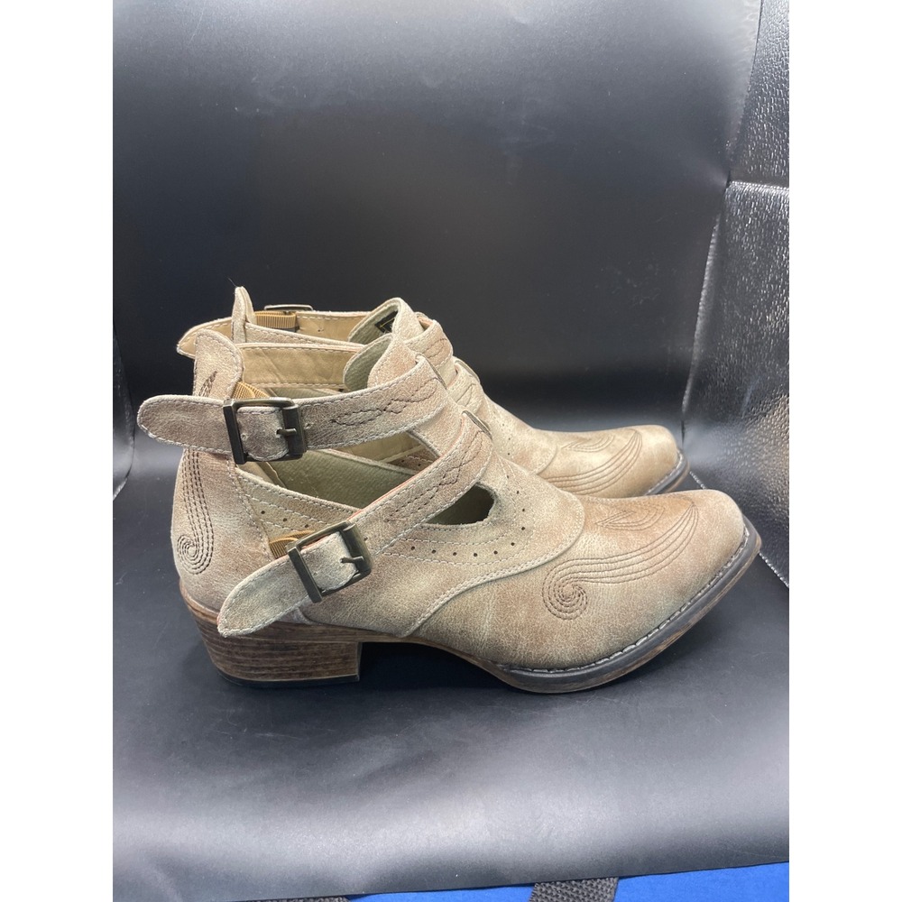 Roper Womens Distressed Tan Western Ankle Boots Buckle Straps 09-021-1567-2186 9